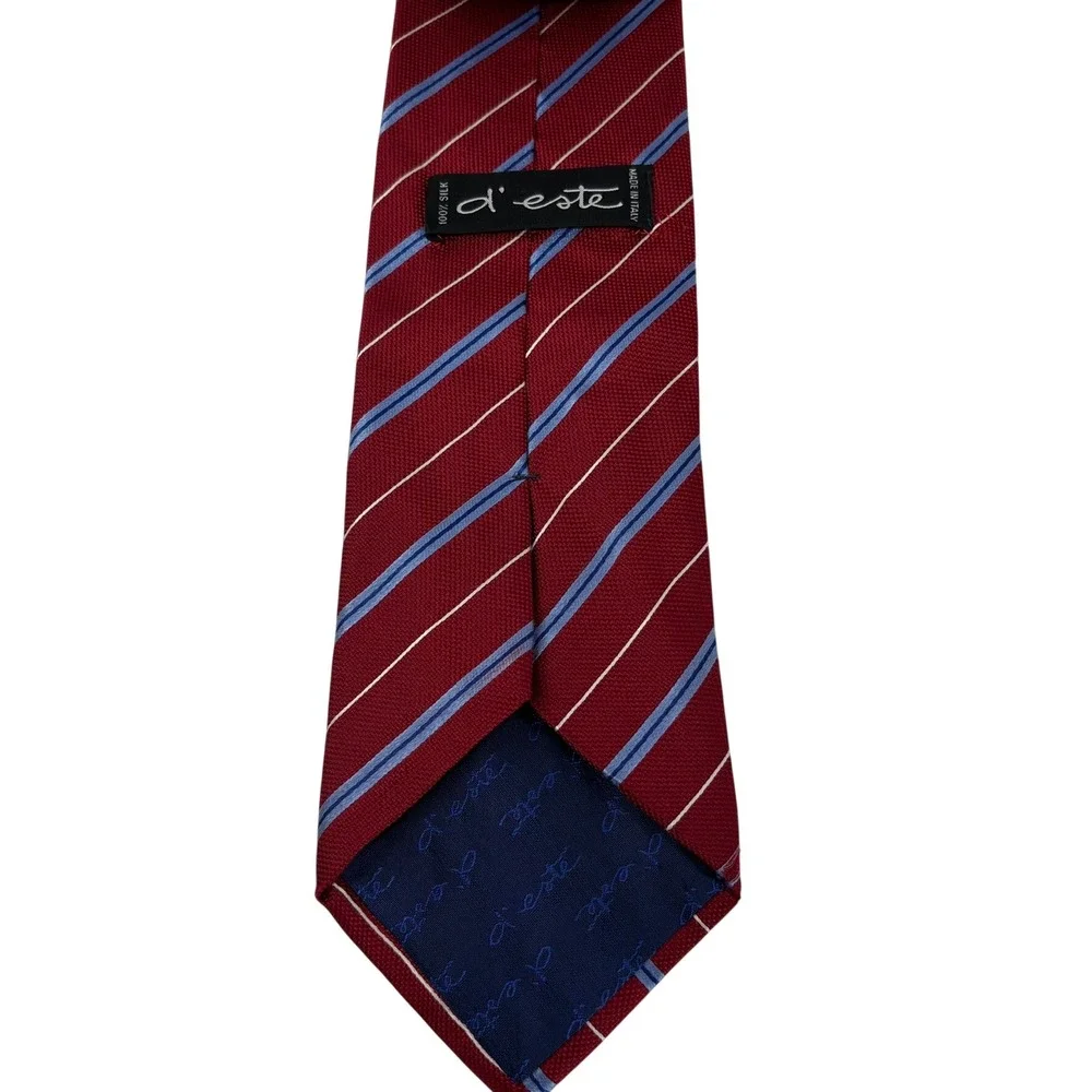 D'Este Necktie Mens Red Blue Striped Silk Made in Italy Business Formal